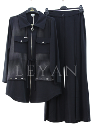 Orhan Store Kuşgözü Detaylı Cepli Takım- LYN03848 Siyah