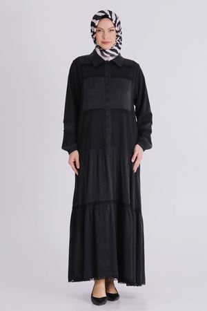 Behrem Qupra Elbise- LYN04380 Siyah