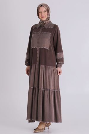 Behrem Qupra Elbise- LYN04380 Kahve