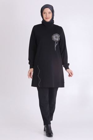 Behrem Taş İşlemeli Tunik- LYN04105 Siyah