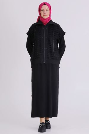 Behrem File Yelekli Elbise- LYN04379 Siyah