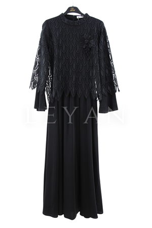 Orhan Store Güpür Detaylı Elbise- LYN04410 Siyah