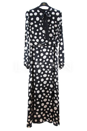 Orhan Store Puantiyeli Elbise- LYN04417 Siyah