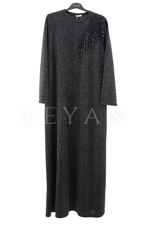Dule Simli İşlemeli Elbise- LYN04420 Siyah