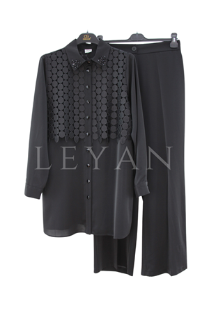 Orhan Store Yakası Taşlı Takım- LYN04426 Siyah