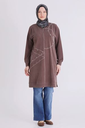 Behrem Zımba Detaylı Tunik- LYN04429 Kahve