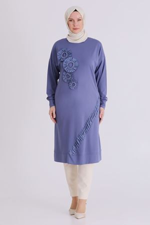 Behrem İşlemeli Tunik- LYN04428 Morcivert