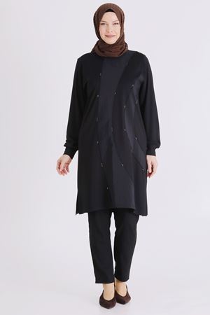 Behrem Boncuk İşlemeli Tunik- LYN04430 Siyah