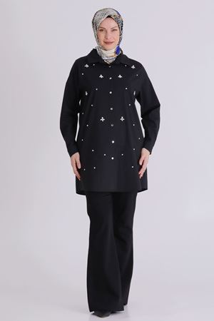 Behrem Taş İşlemeli Tunik- LYN04391 Siyah