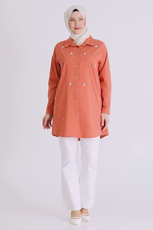 Behrem Taş İşlemeli Tunik- LYN04391 Şeftali