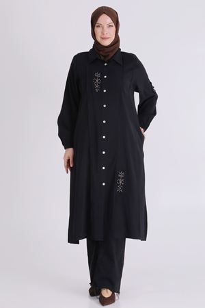 Behrem İşlemeli Tunik - LYN04406 Siyah
