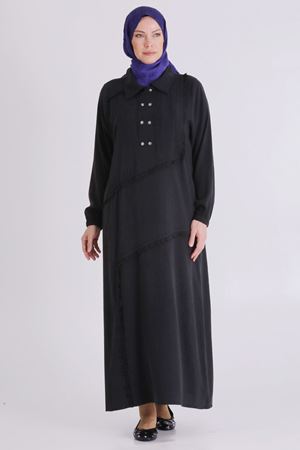 Behrem Fırfır Detaylı Elbise- LYN04409 Siyah