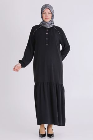 Behrem Omuzları Taşlı Elbise- LYN04439 Siyah