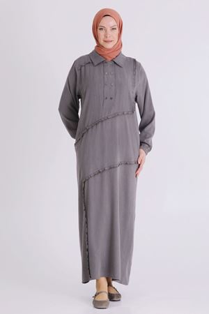 Behrem Fırfır Detaylı Elbise- LYN04409 Duman Gri