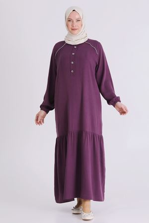 Behrem Omuzları Taşlı Elbise- LYN04439 Vişne