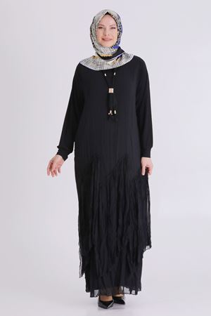 Behrem Kırıştırma Elbise- LYN04440 Siyah