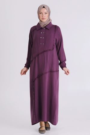 Behrem Fırfır Detaylı Elbise- LYN04409 Vişne