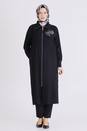 Behrem İşlemeli Fermuarlı Kap- LYN04446 Siyah