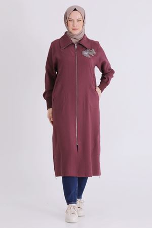 Behrem İşlemeli Fermuarlı Kap- LYN04446 Bordo