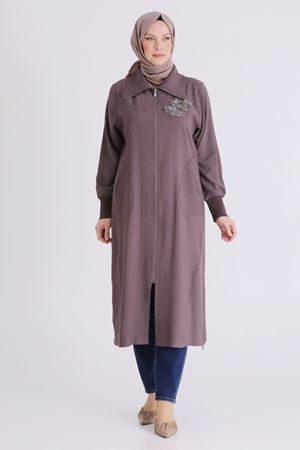 Behrem İşlemeli Fermuarlı Kap- LYN04446 Kakao