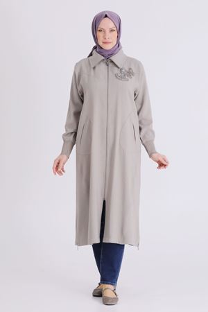 Behrem İşlemeli Fermuarlı Kap- LYN04446 Küf Yeşili