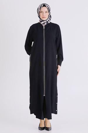 Behrem Çıtçıt Detaylı Ferace- LYN04449 Siyah