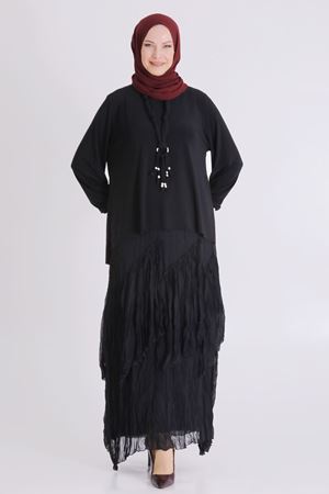 Behrem Kırıştırma Etekli Takım- LYN04451 Siyah