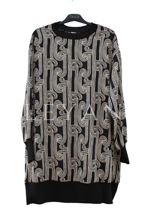 Dule Ribanalı Desenli Tunik- LYN04452 Siyah