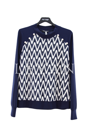 Fuat Gürşen Zikzak Detaylı Bluz- LYN04455 Lacivert