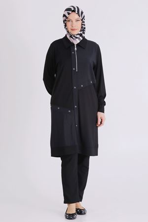Behrem Paraşüt Detaylı Tunik- LYN04456 Siyah