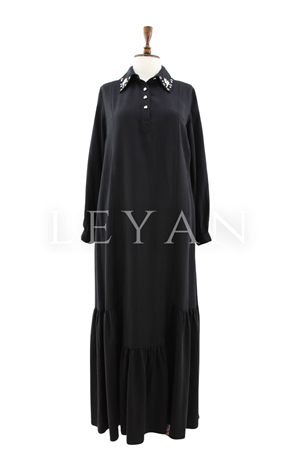 Orhan Store Taş Detaylı  Elbise- LYN04460 Siyah