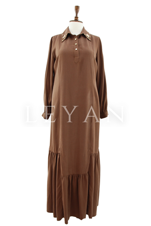 Orhan Store Taş Detaylı  Elbise- LYN04460 Kahve