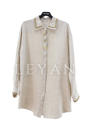 Fuat Gürşen Yakası Nakışlı Broşlu Gömlek- LYN04462 Bej