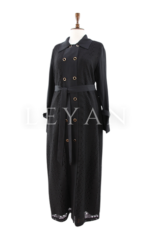 Orhan Store Güpürlü Düğme Detaylı Kap- LYN04461 Siyah