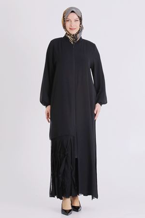 Behrem Şifon Detaylı Ferace- LYN04466 Siyah