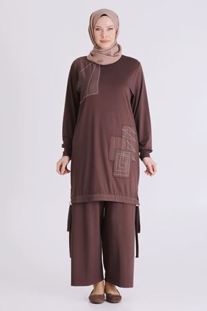 Behrem Dikiş Detaylı Takım- LYN04465 Kahve