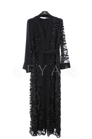 Orhan Store İşlemeli Abaya Takım- LYN04469 Siyah