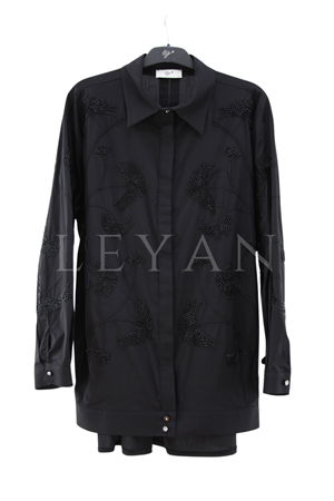 Tığ Triko Boncuk Nakışlı Gömlek- LYN04470 Siyah
