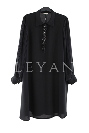 Dule Plise Kollu Tunik- LYN04474 Siyah