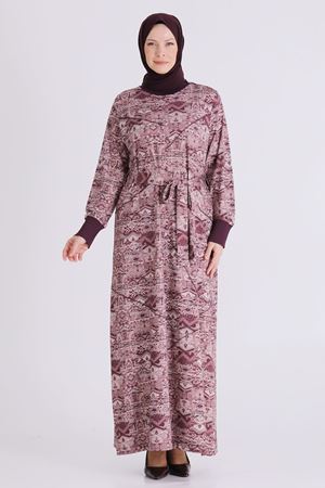 Behrem Desenli Elbise- LYN04482 Vişne