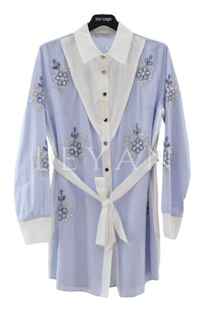 Fuat Gürşen İşleme Detaylı Gömlek Tunik- LYN04490 Mavi
