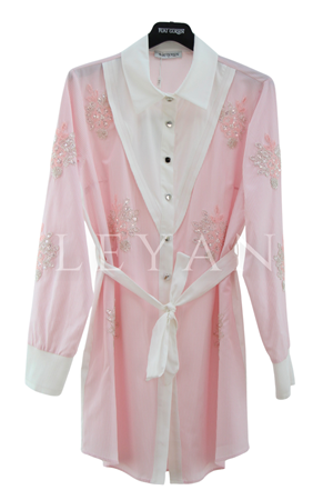 Fuat Gürşen İşleme Detaylı Gömlek Tunik- LYN04490 Pembe