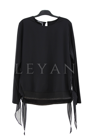 Fuat Gürşen Ribana Detaylı Şifonlu Bluz- LYN04492 Siyah