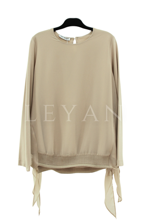 Fuat Gürşen Ribana Detaylı Şifonlu Bluz- LYN04492 Bej