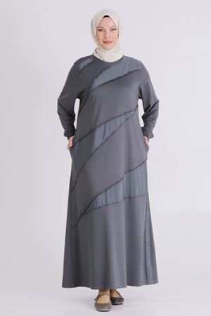 Behrem Kuşgözlü Elbise- LYN04493 Kül