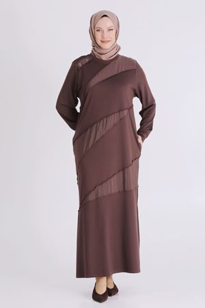 Behrem Kuşgözlü Elbise- LYN04493 Kahve