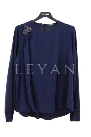 Fuat Gürşen Broşlu Şifonlu Bluz- LYN04501 Lacivert