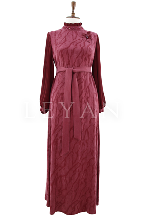 Orhan Store Kolları Detaylı Elbise- LYN04505 Vişne