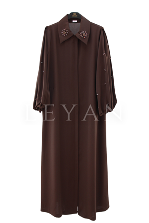 Orhan Store Taş İşlemeli Ferace- LYN04506 Kahve