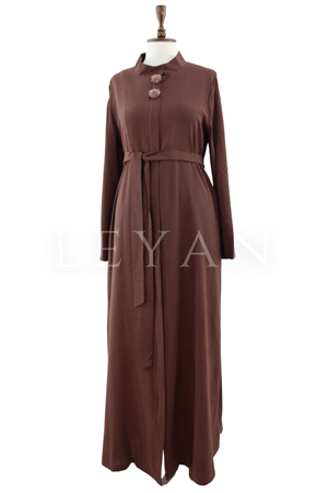 Orhan Store Kumaşı Desenli Ferace- LYN04521 Kahve